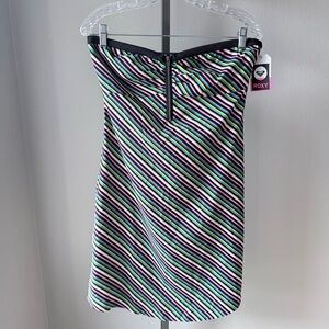 Roxy strapless vibrant multi-color stripe lightweight summer dress size large